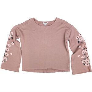 American Eagle Blush Pink Floral Embroidered Sweatshirt Size S